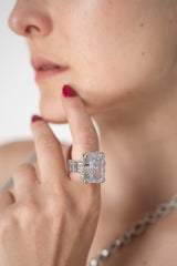 Nickho Rey Kuempel Cocktail Ring in White Rhodium with Clear Stones