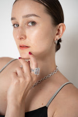 Nickho Rey Kuempel Cocktail Ring in White Rhodium with Clear Stones