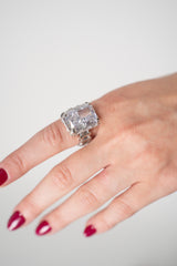 Nickho Rey Kuempel Cocktail Ring in White Rhodium with Clear Stones