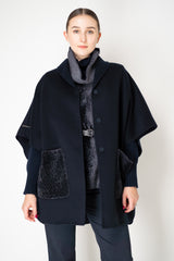 Manzoni 24 Loro Piana Poncho Coat with Shearling Pockets in Navy