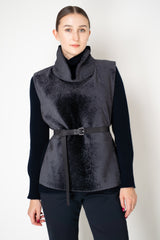 Manzoni 24 Lamb Shearling Cowl Neck Belted Pettorina in Anthracite