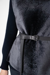 Manzoni 24 Lamb Shearling Cowl Neck Belted Pettorina in Anthracite