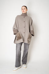 Manzoni 24 Cape-Style Herringbone Coat with Shearling Pockets in Taupe