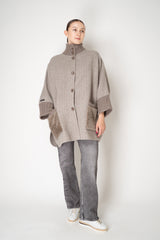 Manzoni 24 Cape-Style Herringbone Coat with Shearling Pockets in Taupe