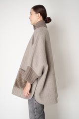 Manzoni 24 Cape-Style Herringbone Coat with Shearling Pockets in Taupe