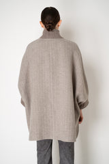 Manzoni 24 Cape-Style Herringbone Coat with Shearling Pockets in Taupe