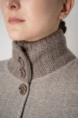 Manzoni 24 Cape-Style Herringbone Coat with Shearling Pockets in Taupe