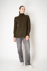 Manzoni 24 Wool Cashmere Turtleneck Sweater in Green Khaki