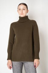 Manzoni 24 Wool Cashmere Turtleneck Sweater in Green Khaki