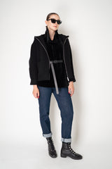 Peserico Wool Cashmere Hooded Jacket with Knit Back in Black Vancouver. Shop Online or in Store.