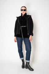 Peserico Wool Cashmere Hooded Jacket with Knit Back in Black Vancouver. Shop Online or in Store.
