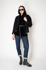 Peserico Wool Cashmere Hooded Jacket with Knit Back in Black Vancouver. Shop Online or in Store.