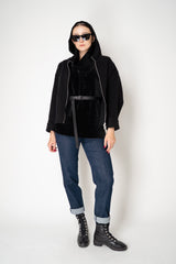 Peserico Wool Cashmere Hooded Jacket with Knit Back in Black Vancouver. Shop Online or in Store.