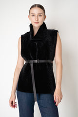 Manzoni 24 Lamb Shearling Cowl Neck Belted Pettorina in Black