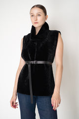 Manzoni 24 Lamb Shearling Cowl Neck Belted Pettorina in Black