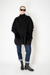 Manzoni 24 Loro Piana Poncho Coat with Shearling Pockets in Black