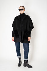 Manzoni 24 Loro Piana Poncho Coat with Shearling Pockets in Black
