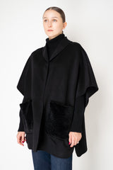 Manzoni 24 Loro Piana Poncho Coat with Shearling Pockets in Black