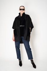 Manzoni 24 Loro Piana Poncho Coat with Shearling Pockets in Black