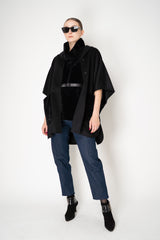 Manzoni 24 Loro Piana Poncho Coat with Shearling Pockets in Black