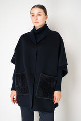 Manzoni 24 Loro Piana Poncho Coat with Shearling Pockets in Navy