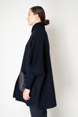 Manzoni 24 Loro Piana Poncho Coat with Shearling Pockets in Navy