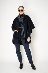 Manzoni 24 Loro Piana Poncho Coat with Shearling Pockets in Navy