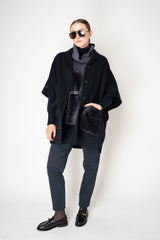 Manzoni 24 Lamb Shearling Cowl Neck Belted Pettorina in Anthracite