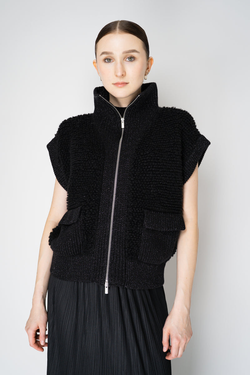 Peserico Silk Wool Chunky Knit Vest with Lurex Details in Black Vancouver. Shop Online or in Store