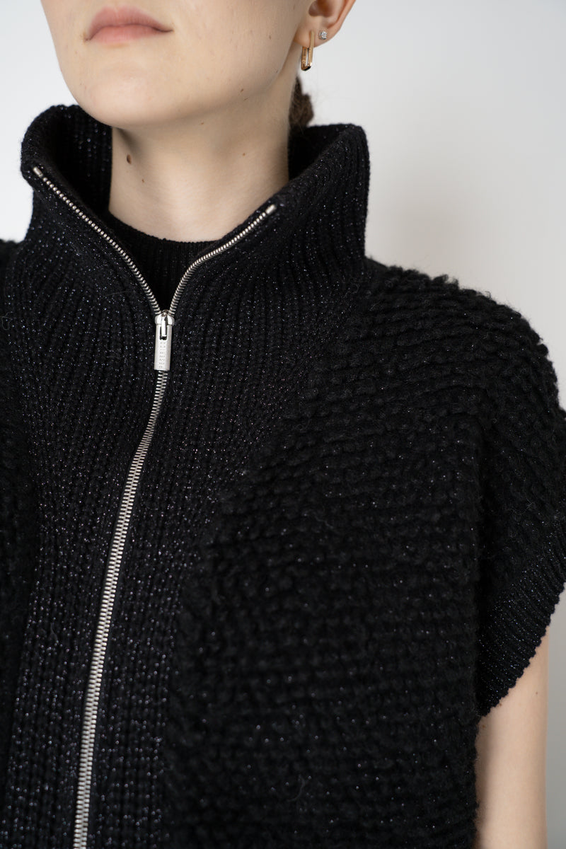 Peserico Silk Wool Chunky Knit Vest with Lurex Details in Black Vancouver. Shop Online or in Store