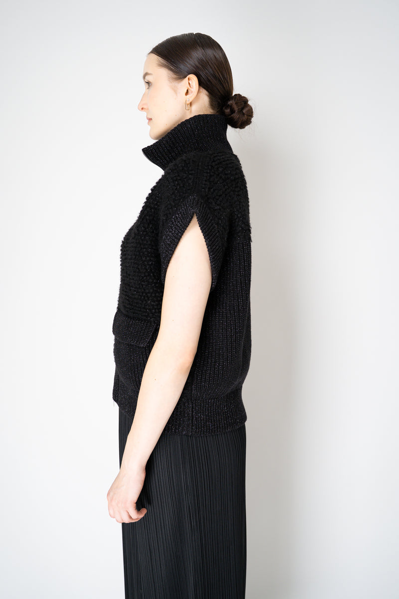 Peserico Silk Wool Chunky Knit Vest with Lurex Details in Black Vancouver. Shop Online or in Store