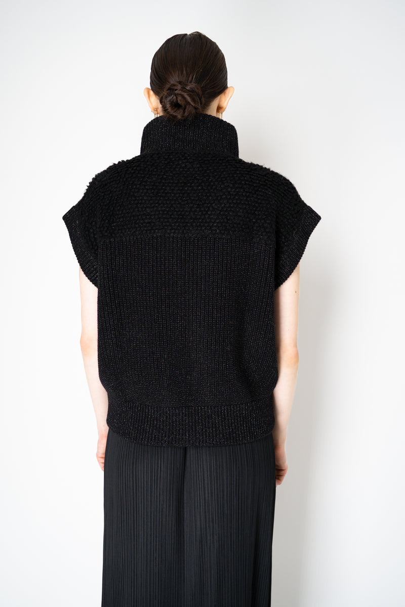 Peserico Silk Wool Chunky Knit Vest with Lurex Details in Black Vancouver. Shop Online or in Store