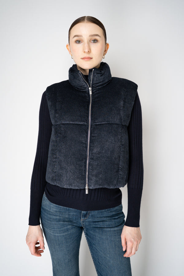 Peserico Metallic Corduroy Padded Vest in Navy Vancouver. Shop Online or in Store