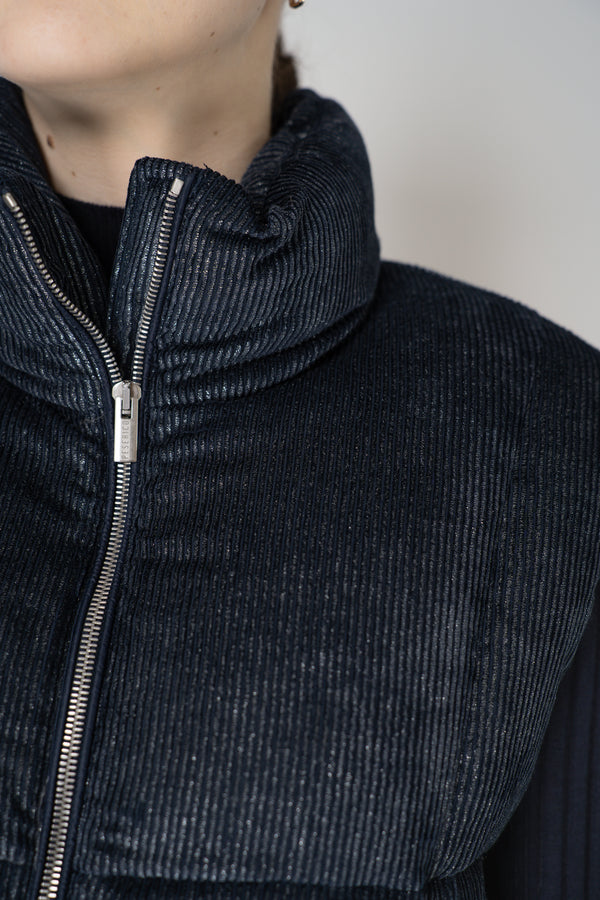 Peserico Metallic Corduroy Padded Vest in Navy Vancouver. Shop Online or in Store