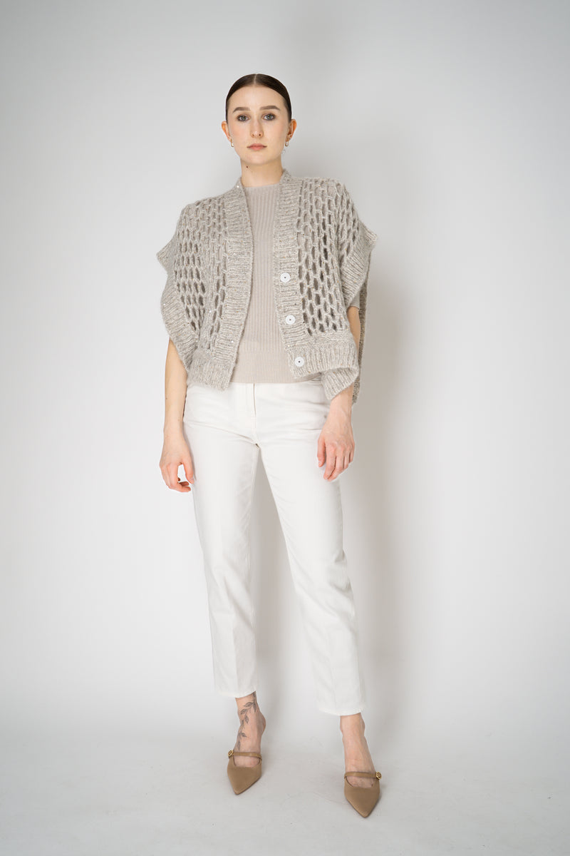 Peserico Alpaca Blend Knitted Net Poncho Cardigan with Sequin Details in Beige Vancouver. Shop Online or in Store