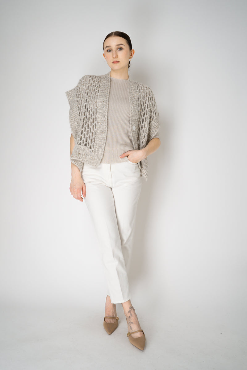 Peserico Alpaca Blend Knitted Net Poncho Cardigan with Sequin Details in Beige Vancouver. Shop Online or in Store