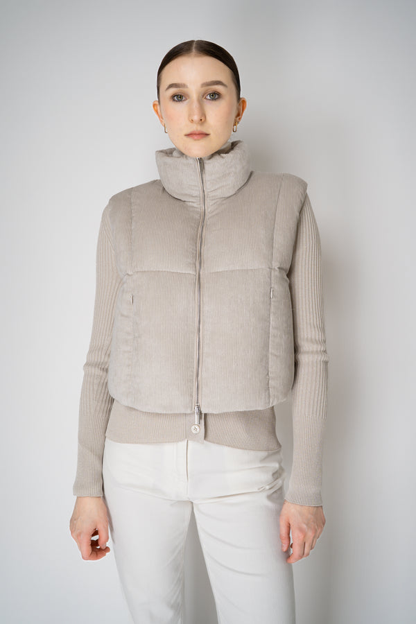 Peserico Metallic Corduroy Padded Vest in Sand Vancouver. Shop Online or in Store