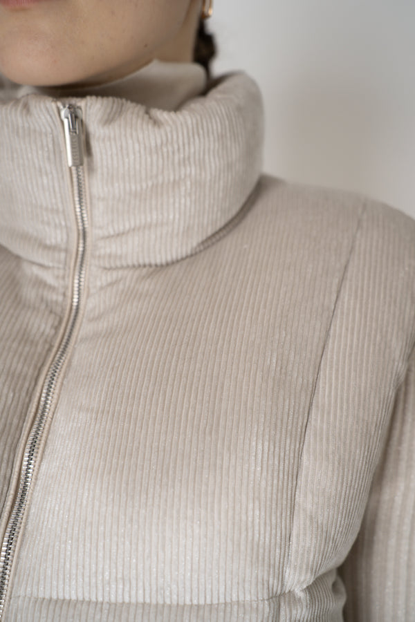 Peserico Metallic Corduroy Padded Vest in Sand Vancouver. Shop Online or in Store