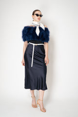 Dorothee Schumacher Merino-Cashmere Shrug with Feathers in Navy Vancouver. Shop Online or in Store