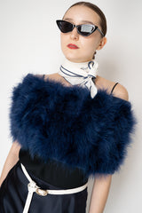 Dorothee Schumacher Merino-Cashmere Shrug with Feathers in Navy Vancouver. Shop Online or in Store