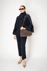 Fabiana Filippi Suede Medium Handbag With Metallic Closure in Brown