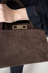Fabiana Filippi Suede Medium Handbag With Metallic Closure in Brown
