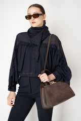 Fabiana Filippi Suede Medium Handbag With Metallic Closure in Brown