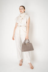 Fabiana Filippi Suede Medium Handbag With Metallic Closure in Taupe