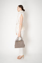 Fabiana Filippi Suede Medium Handbag With Metallic Closure in Taupe