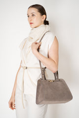 Fabiana Filippi Suede Medium Handbag With Metallic Closure in Taupe