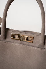 Fabiana Filippi Suede Medium Handbag With Metallic Closure in Taupe