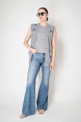 Dorothee Schumacher Knit Merino-cashmere Tie Front Vest with Floral Embroidery in Grey Vancouver. Shop Online or in Store