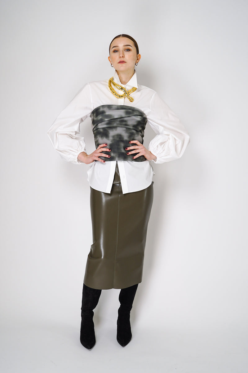 Philosophy di Lorenzo Serafini Scuba Bandeau Top in Grey Abstract Print Vancouver. Shop Online or in Store.