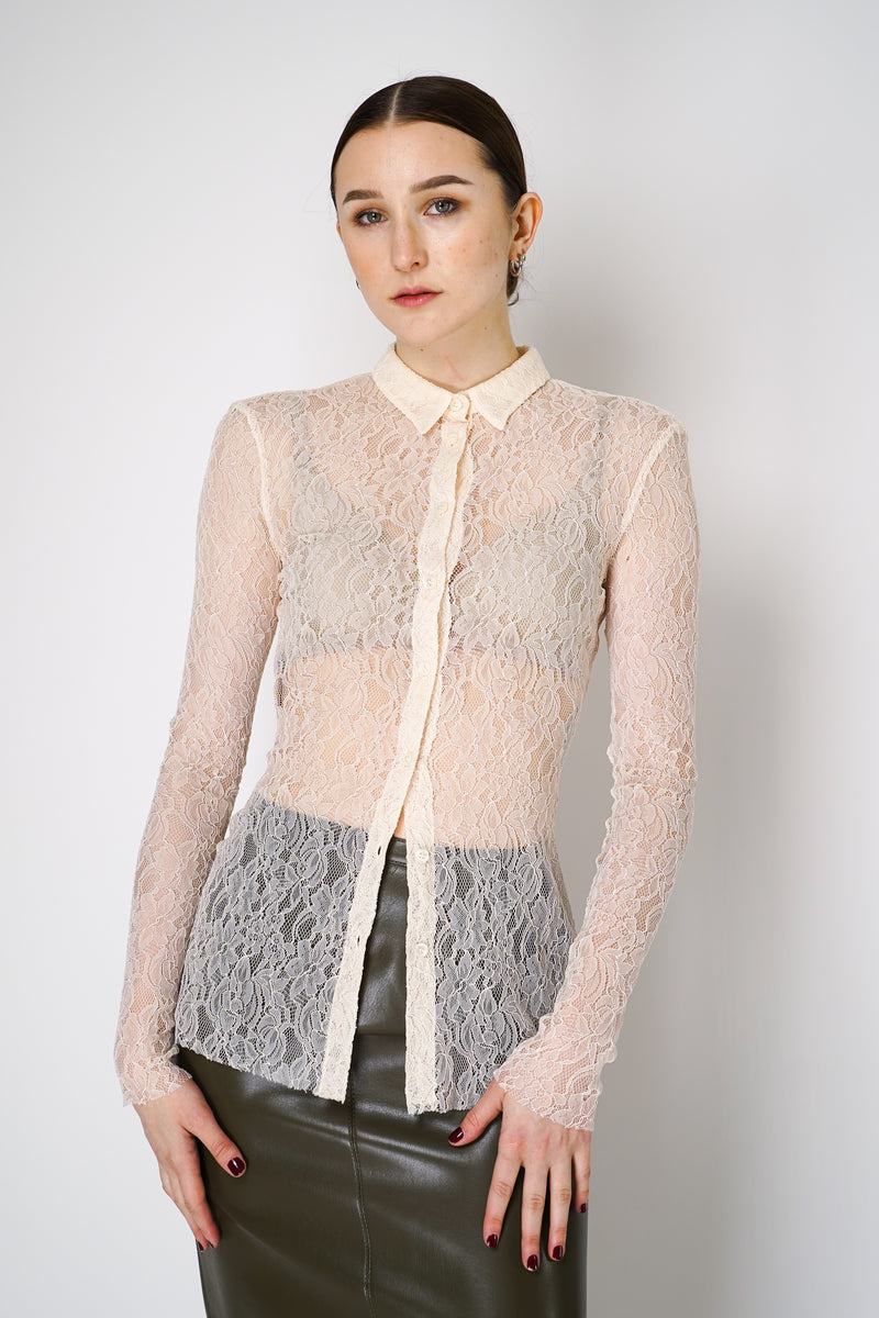 Philosophy di Lorenzo Serafini Stretch Lace Button-Up Top in Off-White Vancouver. Shop Online or in Store.
